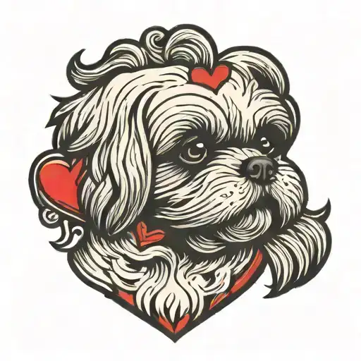 Bichon Shih Tzu Dog Holding A Heart In Its Mouth Open