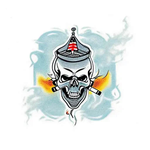 Skull With Cigarette And Gear In Head