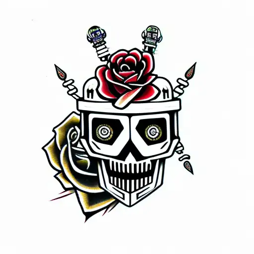Robot Skull And Roses