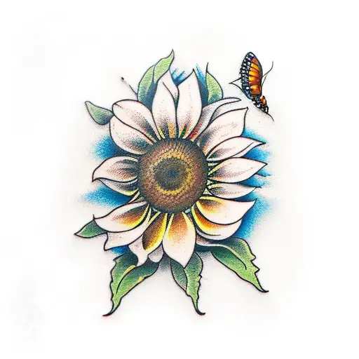 Two Sunflower With Butterfly Connected By The Blownout Petals