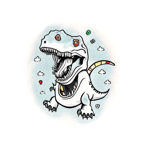 Happy Dinosaur Holding An Ice Cream In His T-rex Hands And Drooling