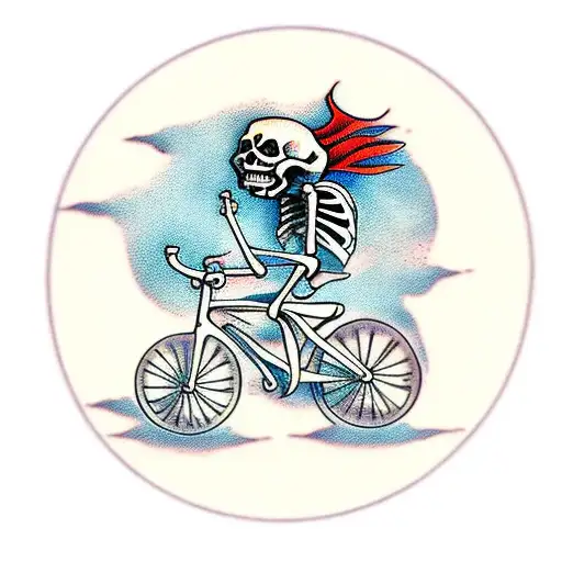 Skeleton Riding A Bicycle On Fire