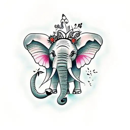 Elephant With Butterflies And Flowers