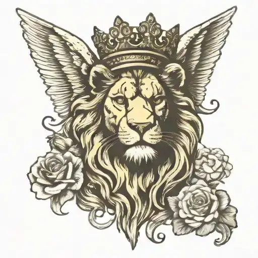 Angel And Lion Head Wearing Crown