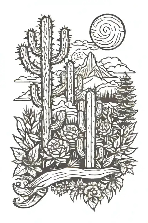 Cactus And Forest Scene
