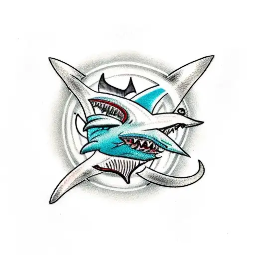 A Traditional Tattoo Of A Bike Wheel With Shark Teeth As The Spokes