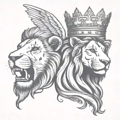 Angel And Lion Head Wearing Crown
