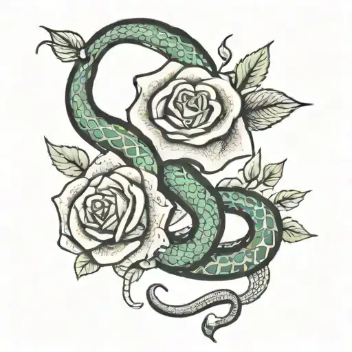 Rose And Snake Coiling Each Other