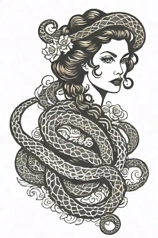Girl And Snake Coiled