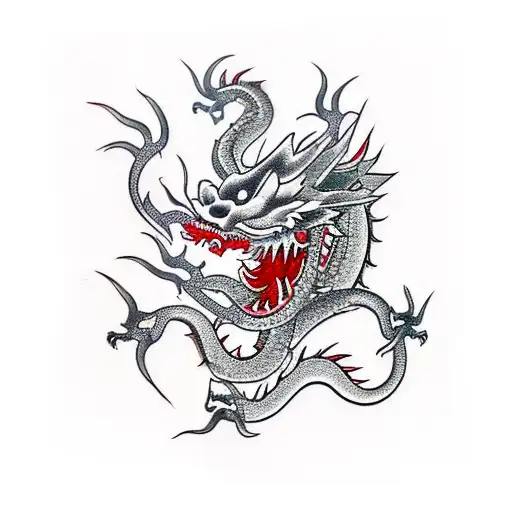 Chinese Dragon Shaded With Red Eyes