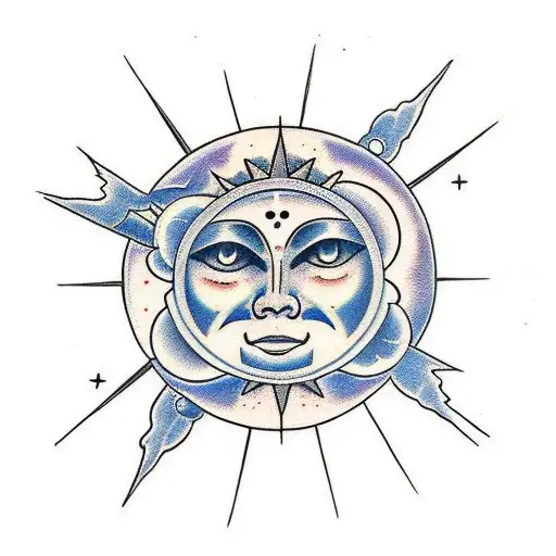 Sun And Moon With A Visage On Each One
