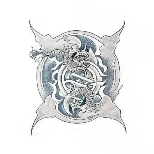 Dragon With Sword And Yin Yang