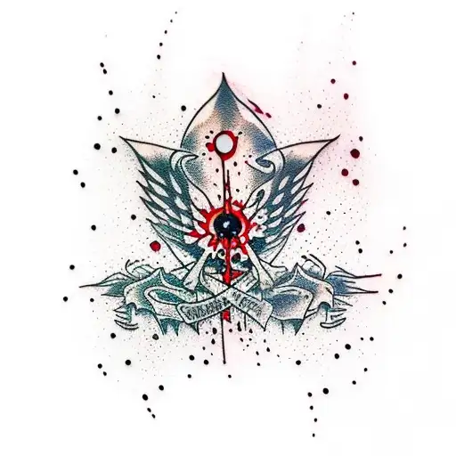 Dagger With Drops Of Red Blood And A Black Blood Splatter Shadow