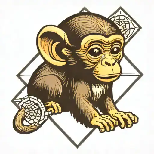 Baby Monkey With A Rhombus Shape Outline
