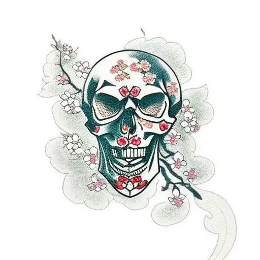 Skull With Sakura Blossoms