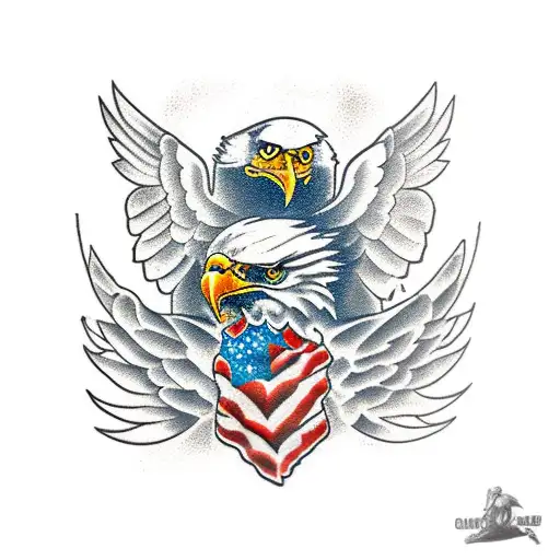 Eagle Clutching A Flag And An Axe