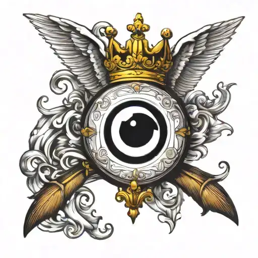 Detailed Billiard 8 Ball With A Golden Crown On Top And White Wings On The Back