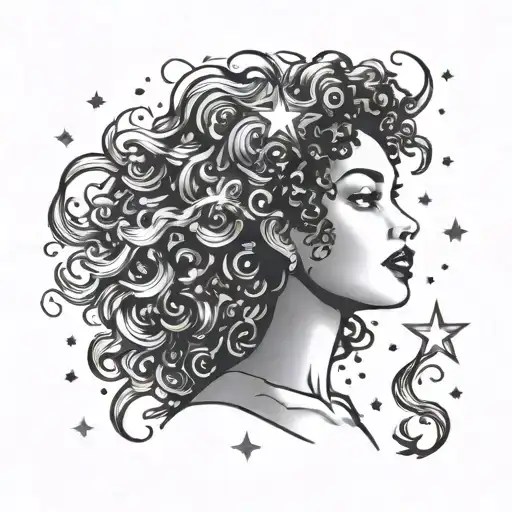 Galaxy Goddess Woman With Curly Hair And Stars Surrounding Her Head