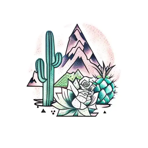 Cactus And Mountain Blended