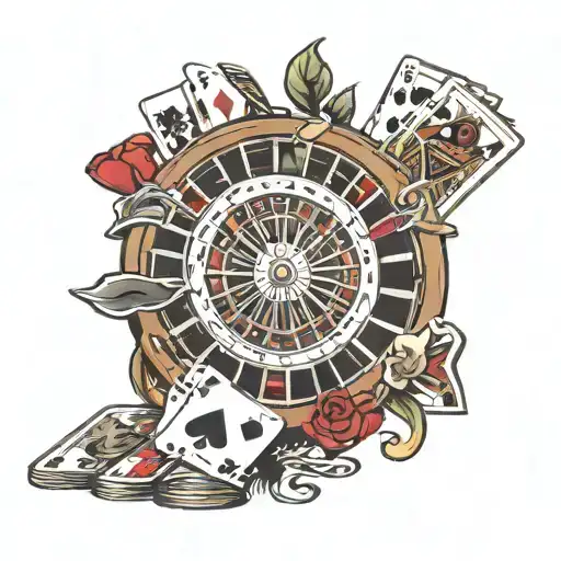 Incorporate A Roulette Wheel With Playing Cards And Casino Elements In A Traditional Tattoo Design