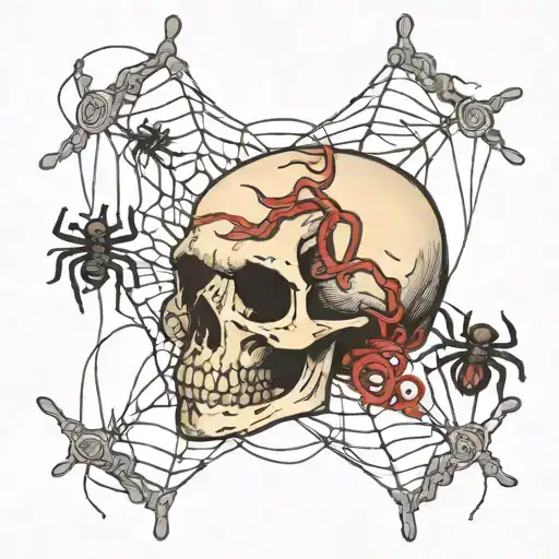 Skull And Spiders Weaving Their Webs