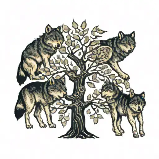 A Family Tree With Wolves As Branches Symbolizing Unity And Protection