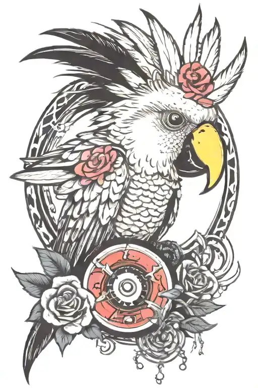 A Tattoo Of A Punk Cockatoo With Punk Inspired Tattoosperched On A Broken Vinyl Record