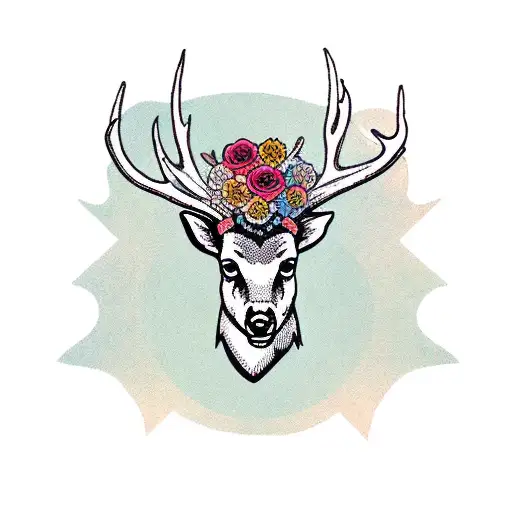 Deer Head With Flowers And Banner