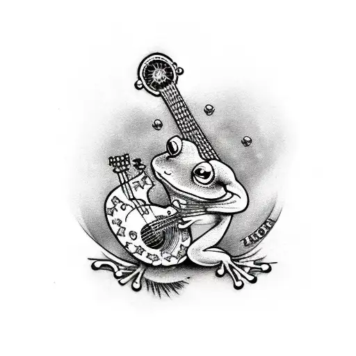 A Frog Sitting On A Mushroom Playing A Banjo