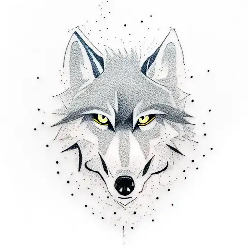 A Minimalist Tattoo Of A Lone Wolf Walking Through A Snowy Forest