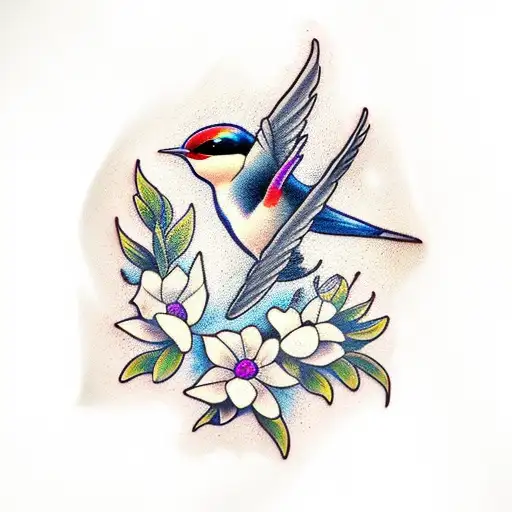 Swallow Bird With Flower