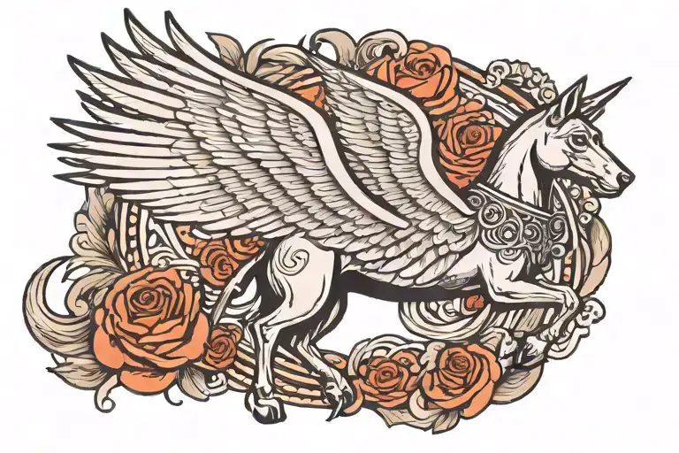 A Melancholic Doberman With Wings Of A Pegasus Horse With Wings