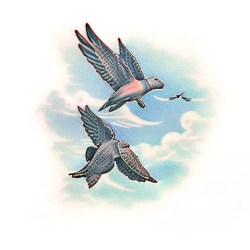 Turtle With Dove Wings In Clouds