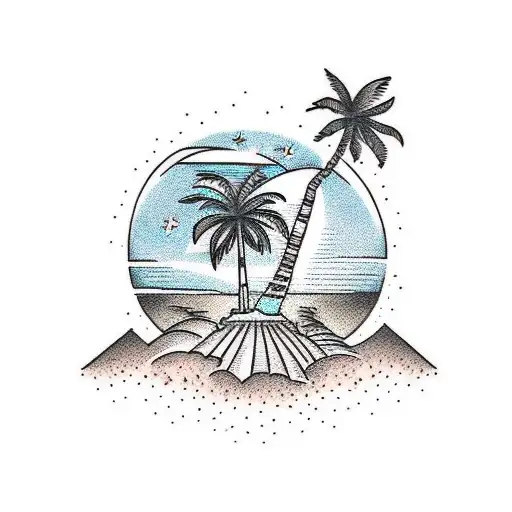 Desert Island Under A Sun With A Palm Tree