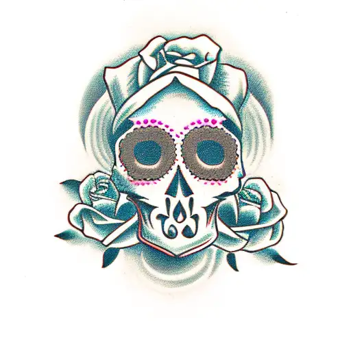 Mexican Skull Woman Roses