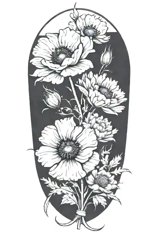 Poppy And Aster Bouquet Forearm Half Sleeve