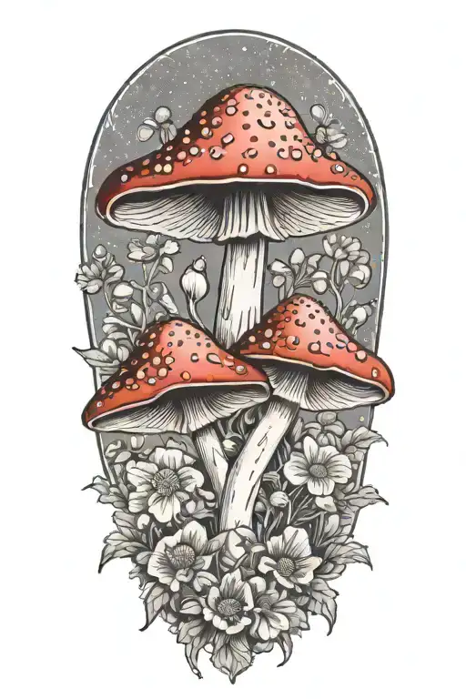 Amanita Mushroom With Poppy Flowers