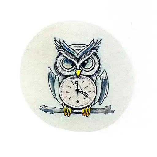 Owl With Pocket Watch In Front Of An Old Map