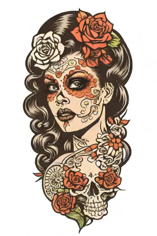 Pinup Girl With Sugar Skull Face