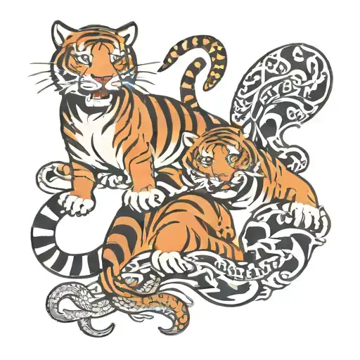 Snake And A Tiger Fighting