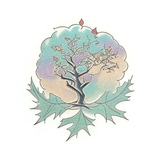 Oak Tree With Falling Leaves