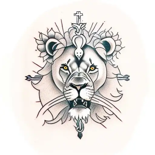 Lion With Cross And Jesus With Thorns