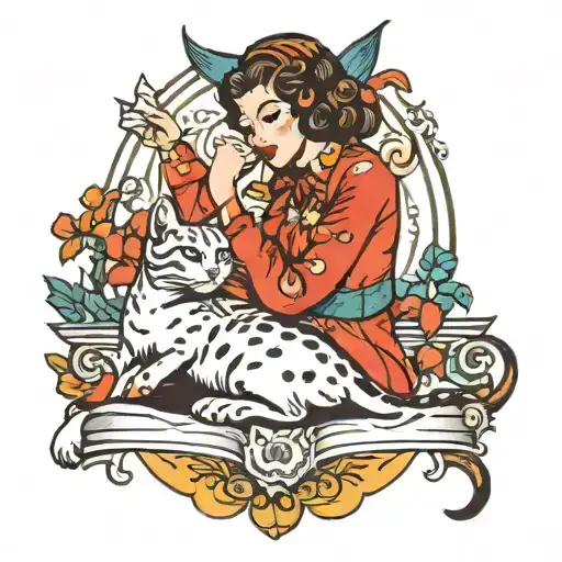 Lady And Cat Playing