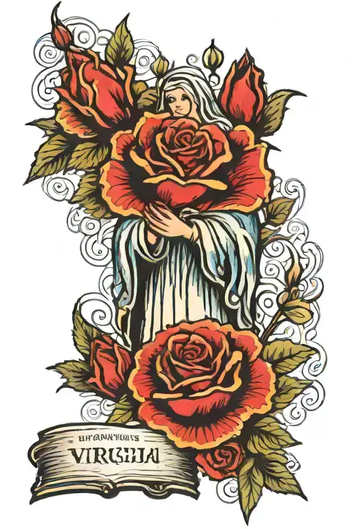 Virgin Mary Praying Hands With Scripture And Roses