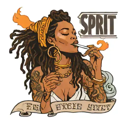 Black Woman Smoking With Orange Dreadlocks With A Banner That Says Free Spirit