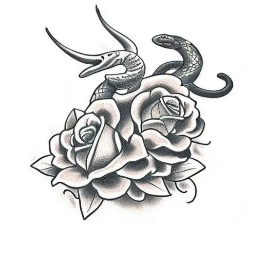 Snake With Horns And Flowers