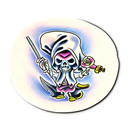 Cute Grim Reaper Holding A Pink Slip