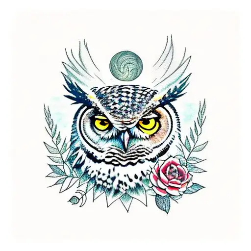 Great Horned Owl With Plants Wrapping