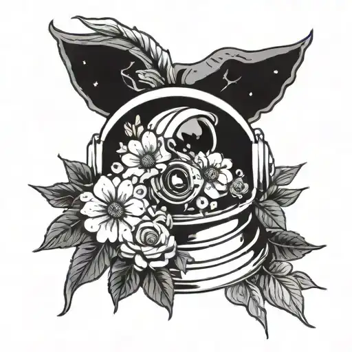 Astronaut Helmet With Flowers Intertwined