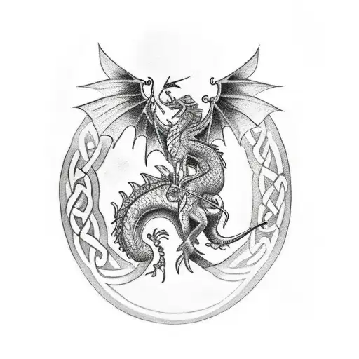 A Traditional-style Tattoo Of A Celtic Dragon Riding A Harley Motorcycle Through The Great Outdoors